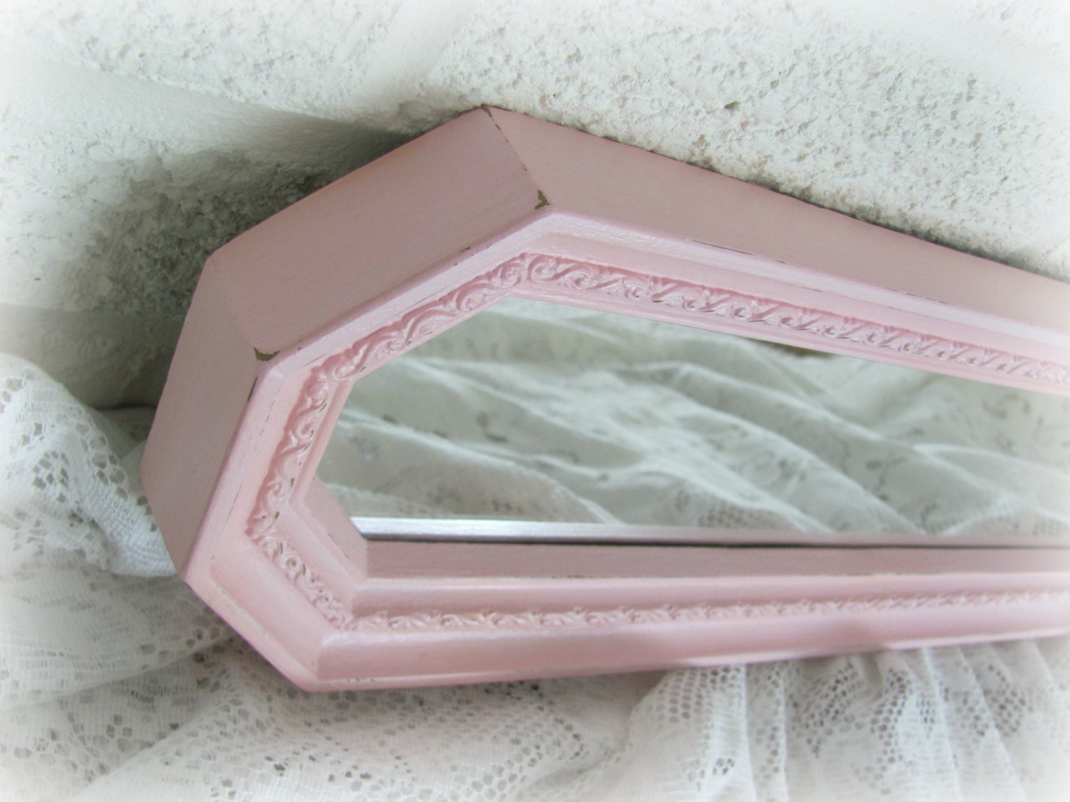 Pink Mirror Vintage Shabby Chic Girls Room Baby Girl Nursery Homco Pink Wall Mirror