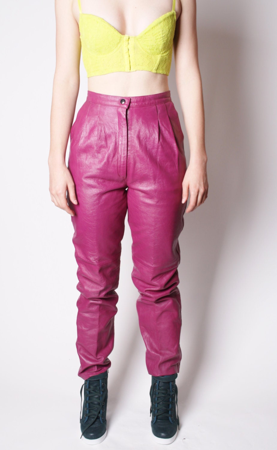 Vintage Magenta Gum Leather Pants / Tapered Pants / Leather Pants / Vintage Leather / Vintage Leather Pants / 1918