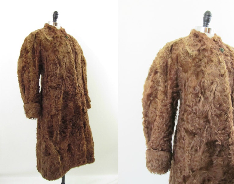 Vintage 1930s 1940s Coat Angora Kid Fur with Dramatic Sleeves S M