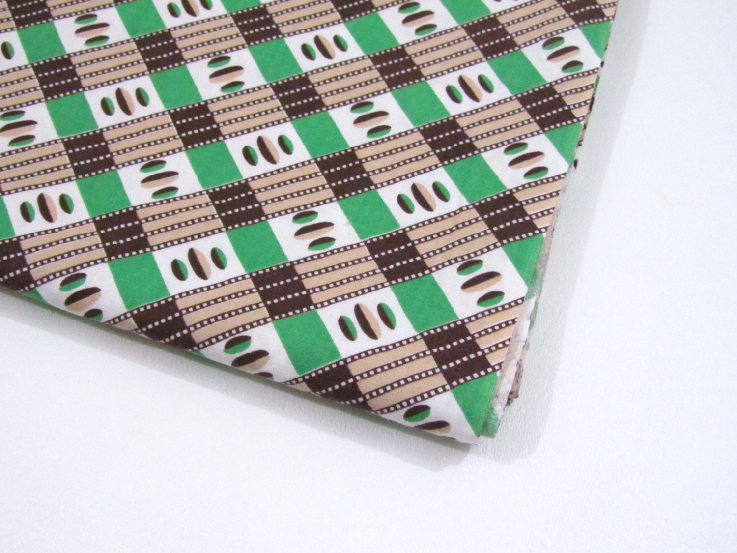 1930s Dress Fabric Deco Print in Pistachio & Cocoa