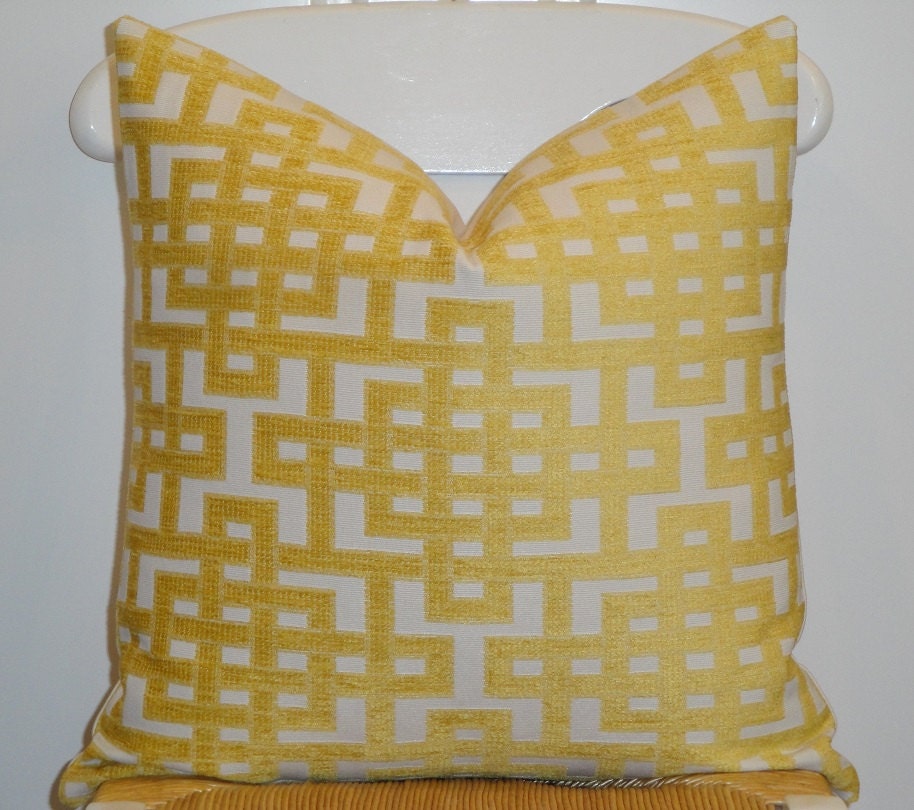 Decorative Pillow Cover - 18 x 18 - Sunshine Yellow - Trellis Pillow - Lattice - Geometric - Chenille