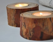 natural pine candle holders ... set of 2