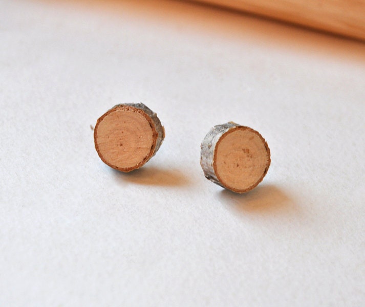 simple beauty . . .  natural birch wooden stud earrings
