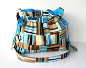 Hobo Purse / Quilted Crossbody Bag - Blue and Brown Geometric