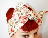 Bow style, Vintage Inspired Head scarf, Pretty Floral Print, Retro, Rockabilly
