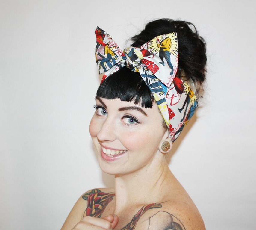 Bow style, Vintage Inspired Head Scarf, Star Trek, Comic Book, Retro