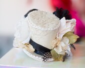 Victorian Wedding Mini Top Hat, Garden Tea Party, Mini Hat, Ivory, Cream, Pink, Black, Fascinator, Guinea Feather, Hair Clip, Headband