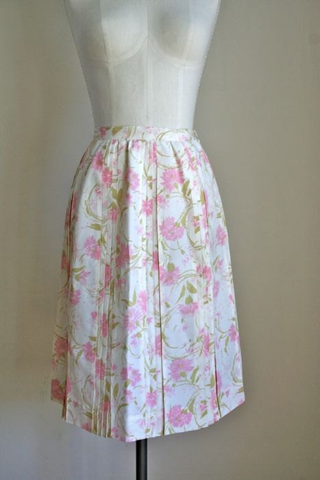vintage 60s skirt - PINK CARNATIONS pleated skirt / XS-S