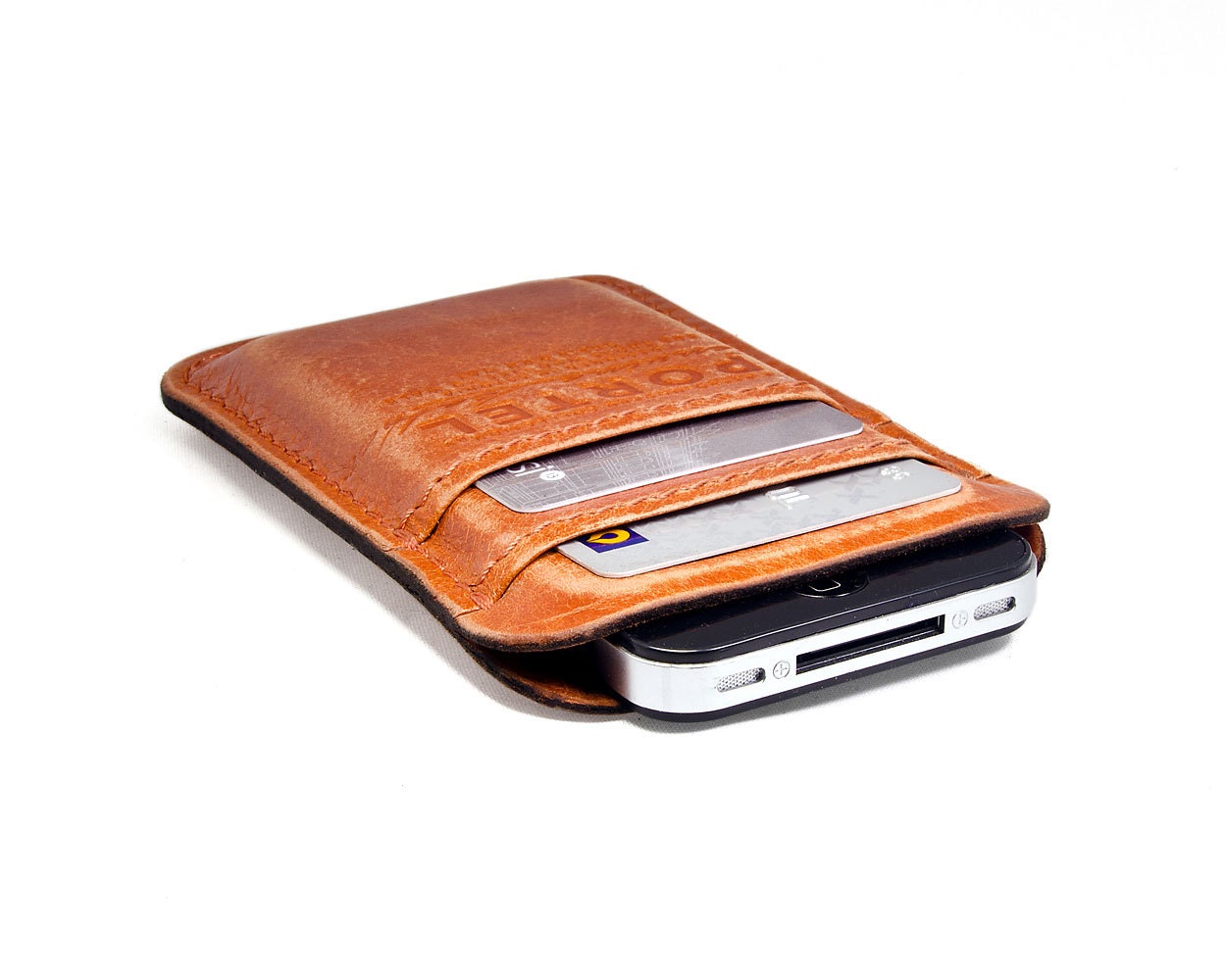 RETROMODERN aged leather iPhone 4 pocket - - ORANGE