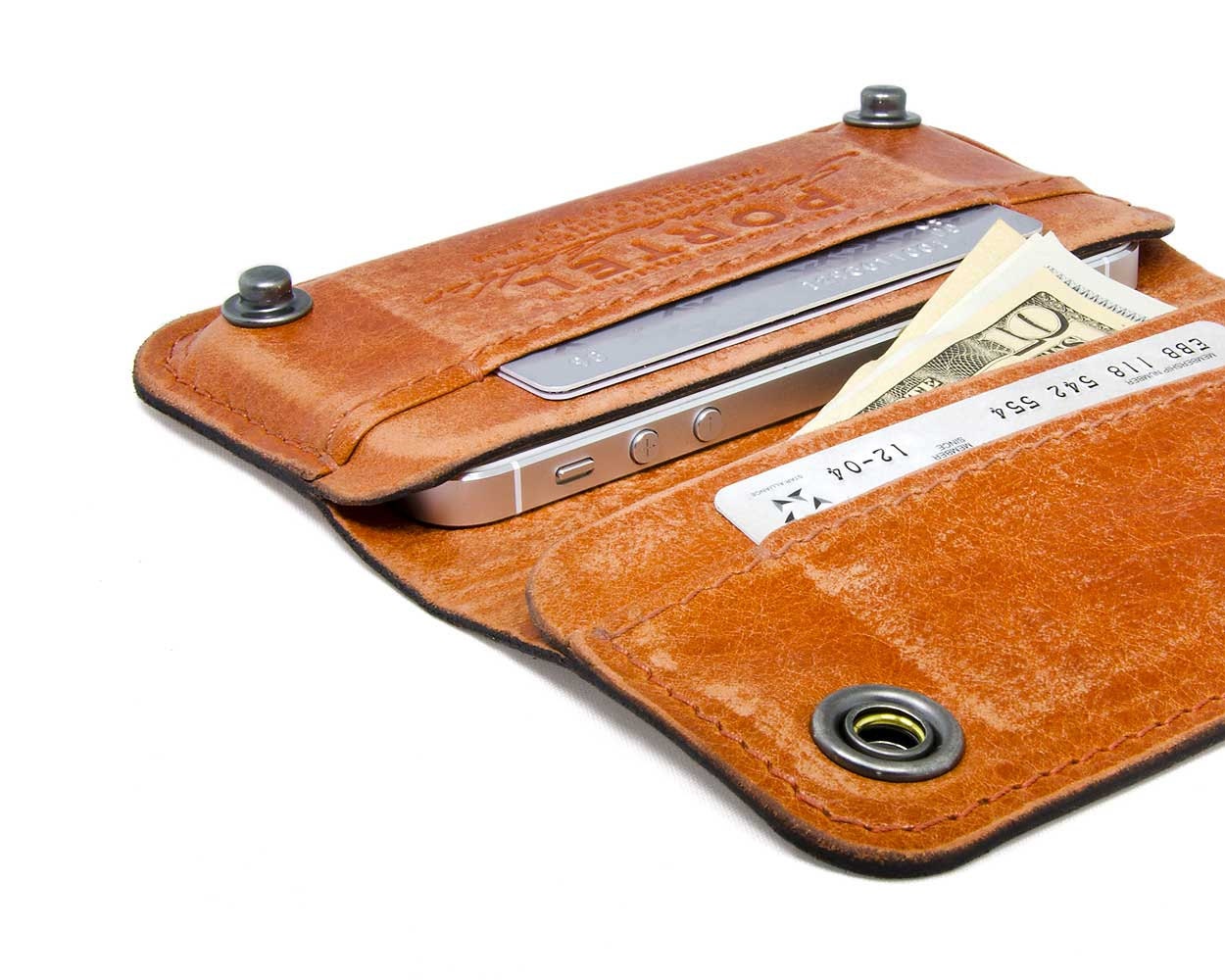 RETROMODERN aged leather iPhone wallet - - ORANGE