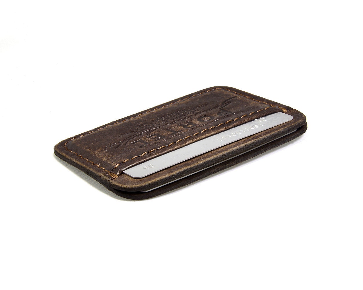 RETROMODERN aged leather Credit Card wallet - - DARK BROWN