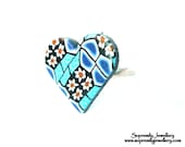 Daisy Ice Ring Heart Fimo Polymer Clay Tile Millefiori