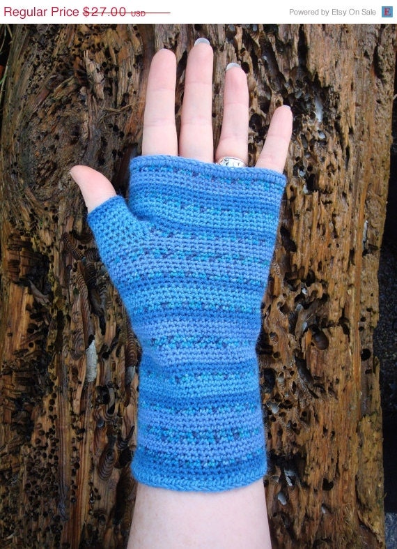 ON SALE Blue Wrist Warmers Crochet Handmade in Ireland