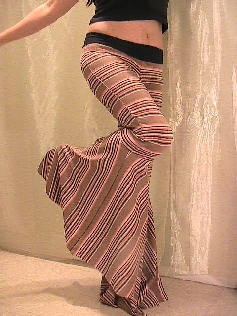 Tribal, Festival and  Flamenco Flare Pants in brown with multicolored stripes  MED-LARGE