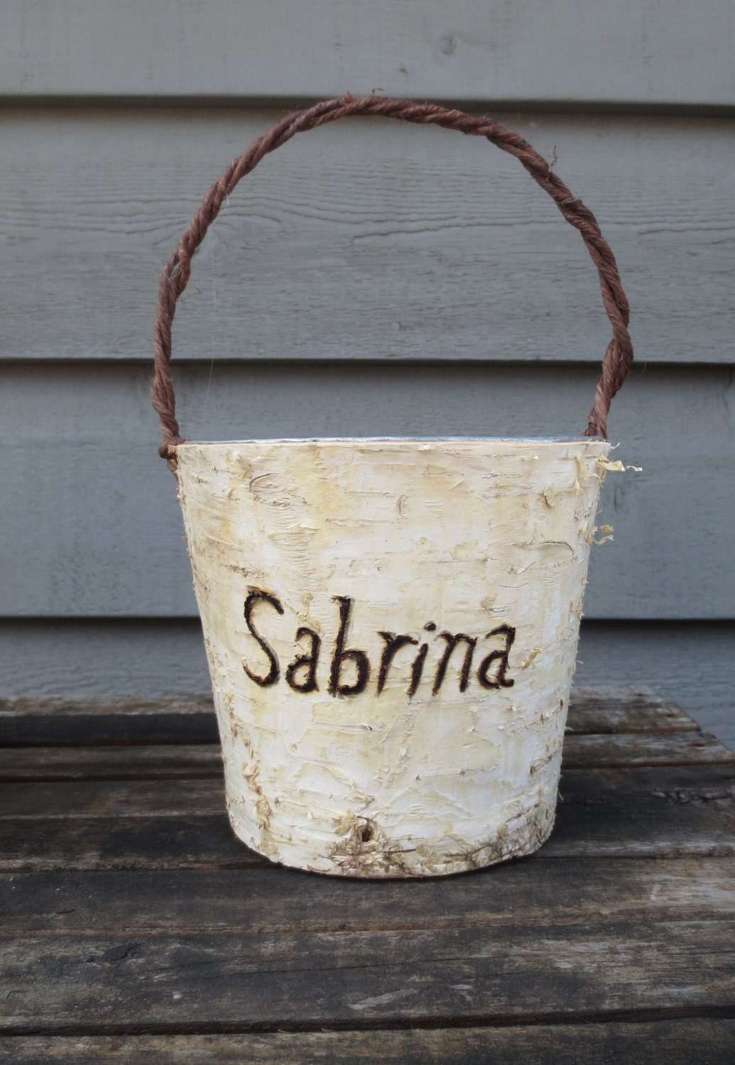 Personalized Rustic  Birch Flower Girl Basket Wedding Woodland Shabby Chic