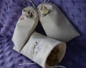 Organic herbal bath teas in REUSABLE drawstring pouches, variety pack, 1 each of Lavender, Chamomile, Peppermint