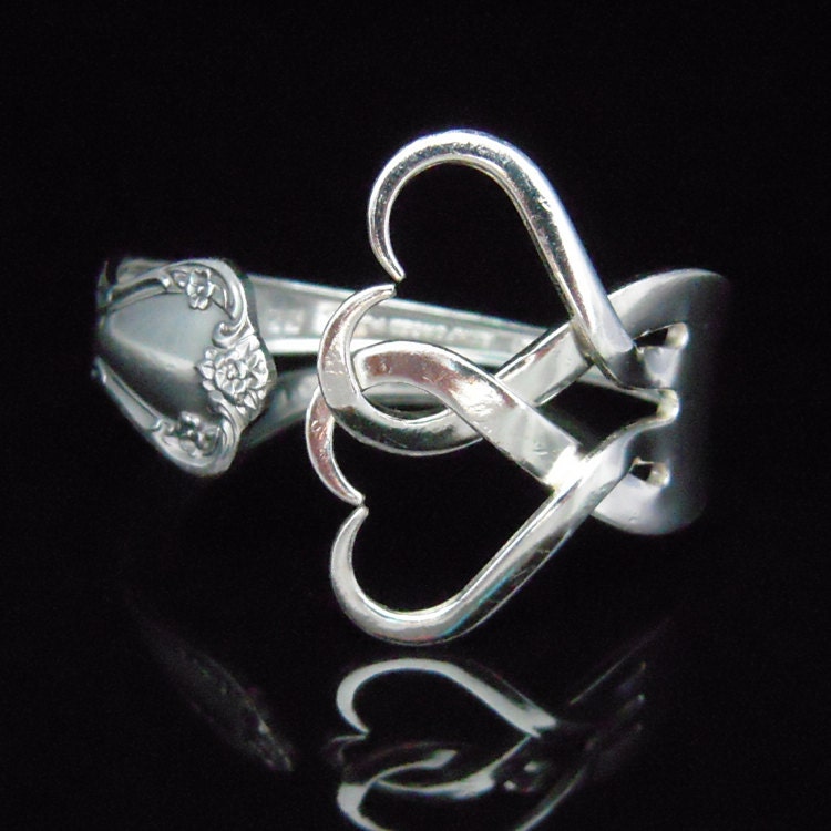 Fork Bracelet, Eco Friendly Recycled Silverware Jewelry in Intertwining Hearts Design Number Two
