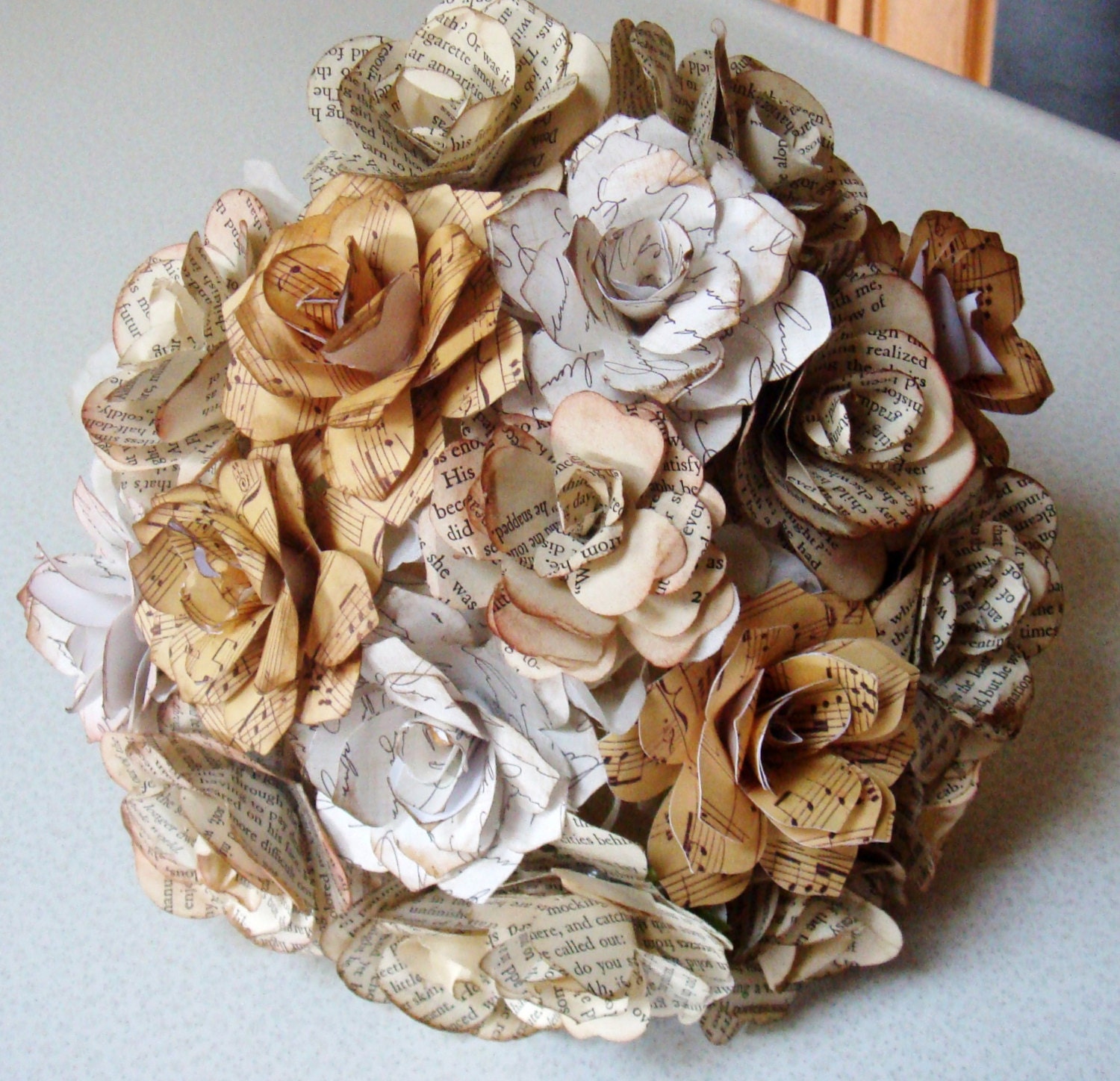 Love Letters,Book Pages and Music sheets aged Paper  Flower Roses Wedding Bouquet  Rehearsal bouquet Toss Bouquet