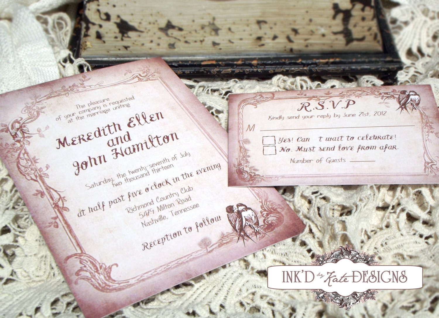 Shabby Lovebirds Rustic Shabby Chic Wedding Invitations DEPOSIT ONLY