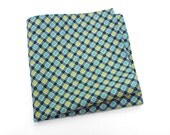Cotton Pocket Square in aqua blue, spicy yellow, gray, black, and white