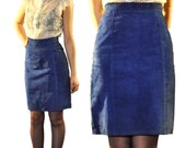 80s Highwaisted Suede Mini Skirt -Bright Blue Skirt  - 1980s High Waist Skirt - A Line Skirt - Size 25 XS