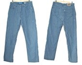 MENS 90s Grunge Levis Plaid Denim Jeans - Rare Plaid Levis - Rare Design - Checkered - Blue - Relaxed Fit Silvertab -  Size 34/32