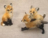 Needle felted fox kit, pose-able baby animal