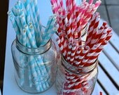 25 Striped Paper Straws Pink Red Turquoise YOU CHOOSE COLOR