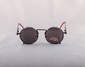 Vintage 80s Gun Metal Stainless Steal Round Circle Sunglasses