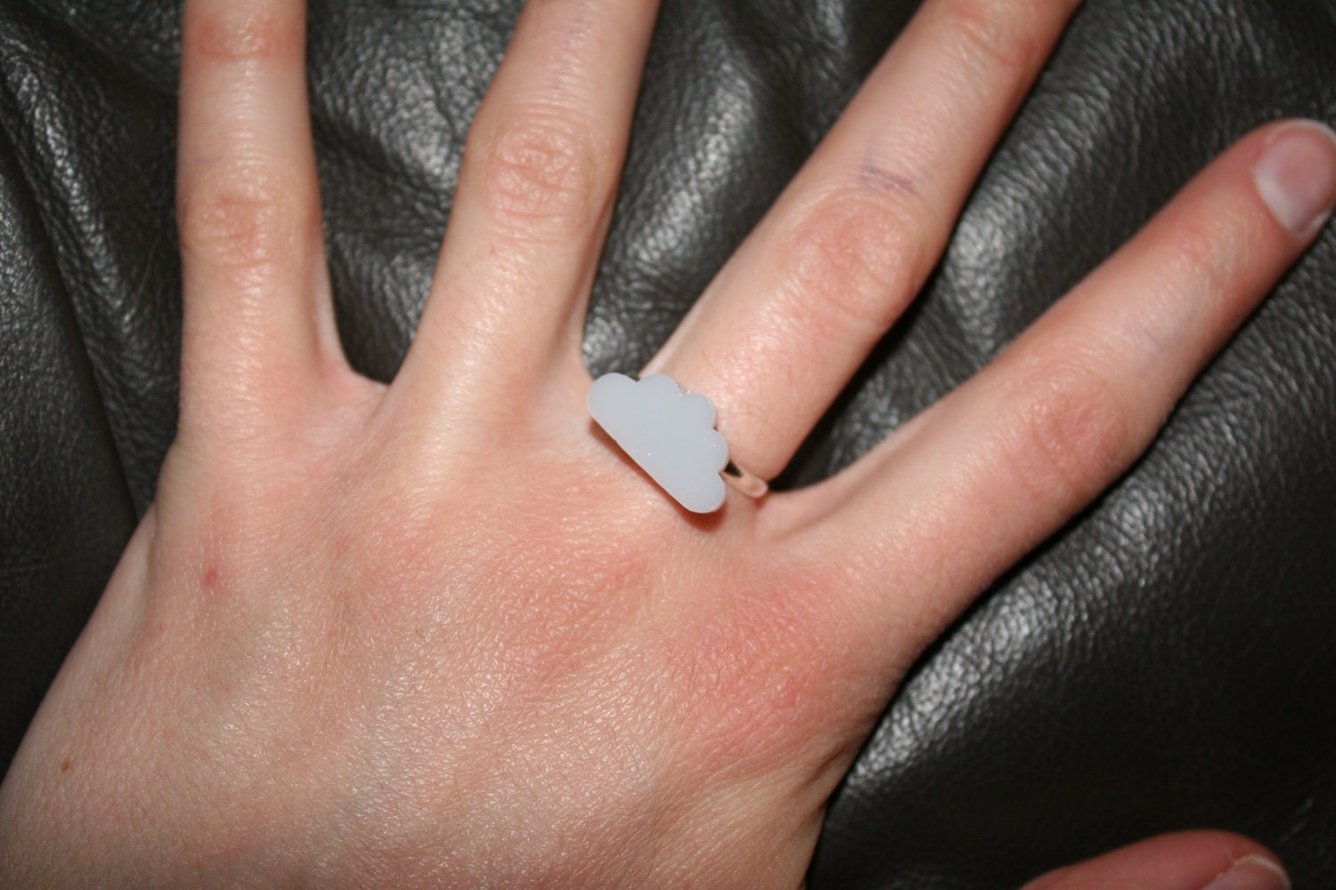 Betsy- Tiny Grey Cloud Laser Cut Acrylic Silver Adjustable Ring