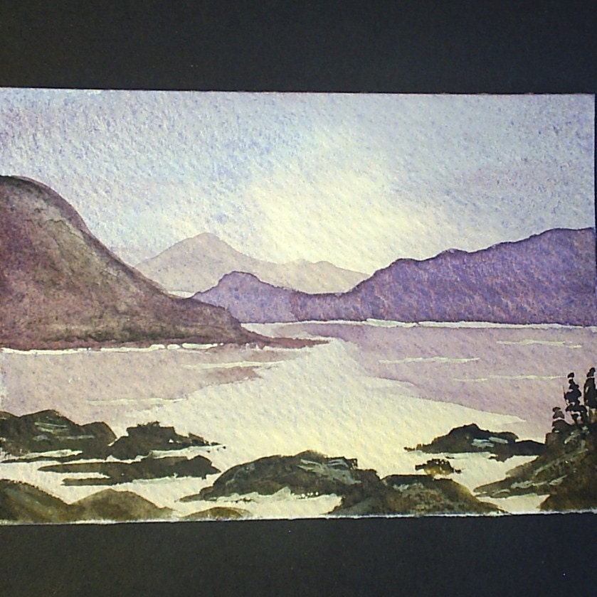 aceo original landscape blue mountains POST FREE
