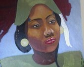 vintage rare African woman painting on cardboard backing