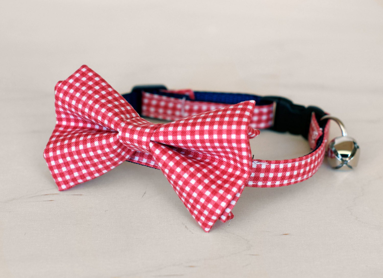 Red Check Bow Tie Cat Collar