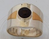 SPRING SALE 10% off black onyx ring sterling band with 22k gold triangle men woman size
