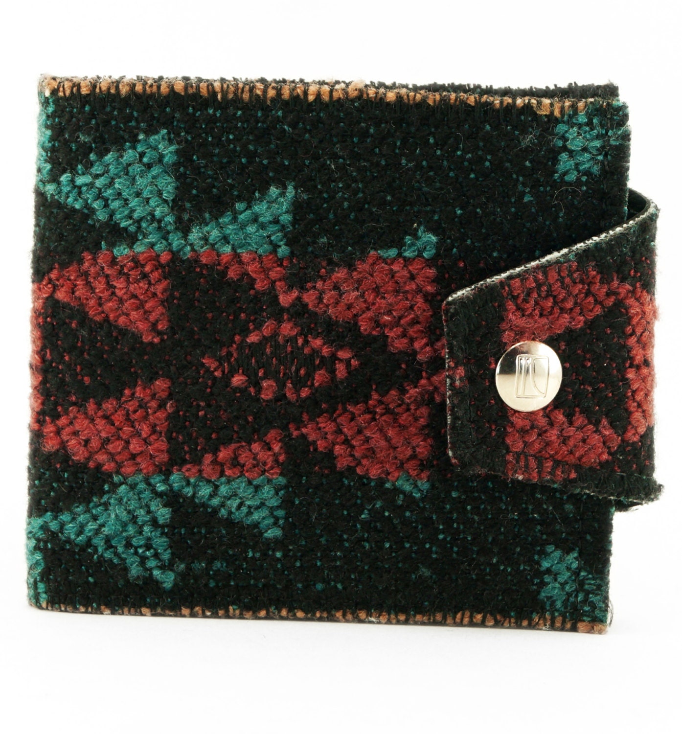 Seriously Southwestern Navajo Pattern Style Hand Made Wallet Tourquoise Black and Dark Red Euro Size