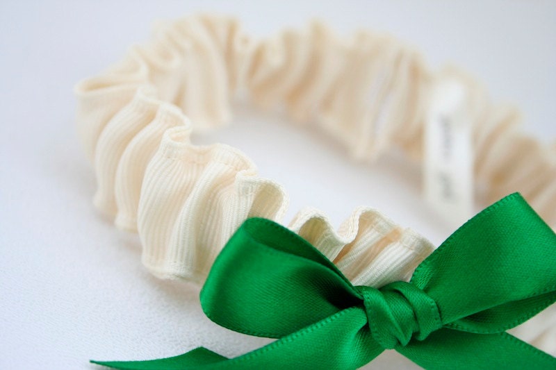 Wedding Garter - Emerald Green with Ivory Bridal Garter - Discount Clearance Sale