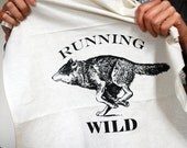 Original Handmade Canadian Screen Print of a Wolf Tea Towel for the Kitchen, Studio, Workshop, Garden