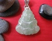 Precious Laughing Buddha pendant, Jade and sterling silver, LUCK FORTUNE HAPPY lol