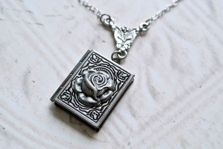 Locket Necklace,Book Locket Necklace, Rose Locket Necklace