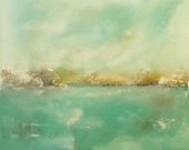 Green Blue Seascape Painting Original Art -Lakeview Soft Green 16 x 16