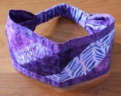 One-of-a-Kind Reversible Purple Batik Scraptastic Headband, size M - yoga headband, dread wrap:  Gypsy Wraps by Julie Bartel