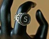 Adjustable Vintage Typewriter Key Silver Ring in Letter S