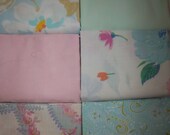 Vintage Bed Sheet Fabrics Fat Quarter Bundle Low Volume Pinks and Aqua (6 Pack)
