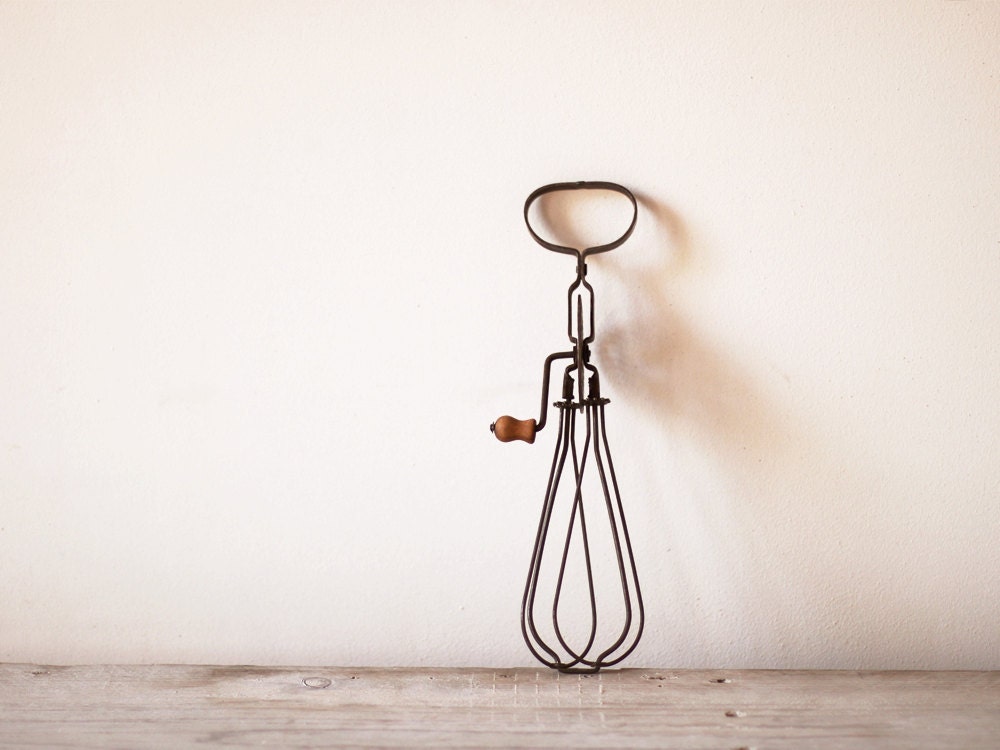 Vintage French egg beater, Old kitchen whisk, Kitchen decor, Photography prop