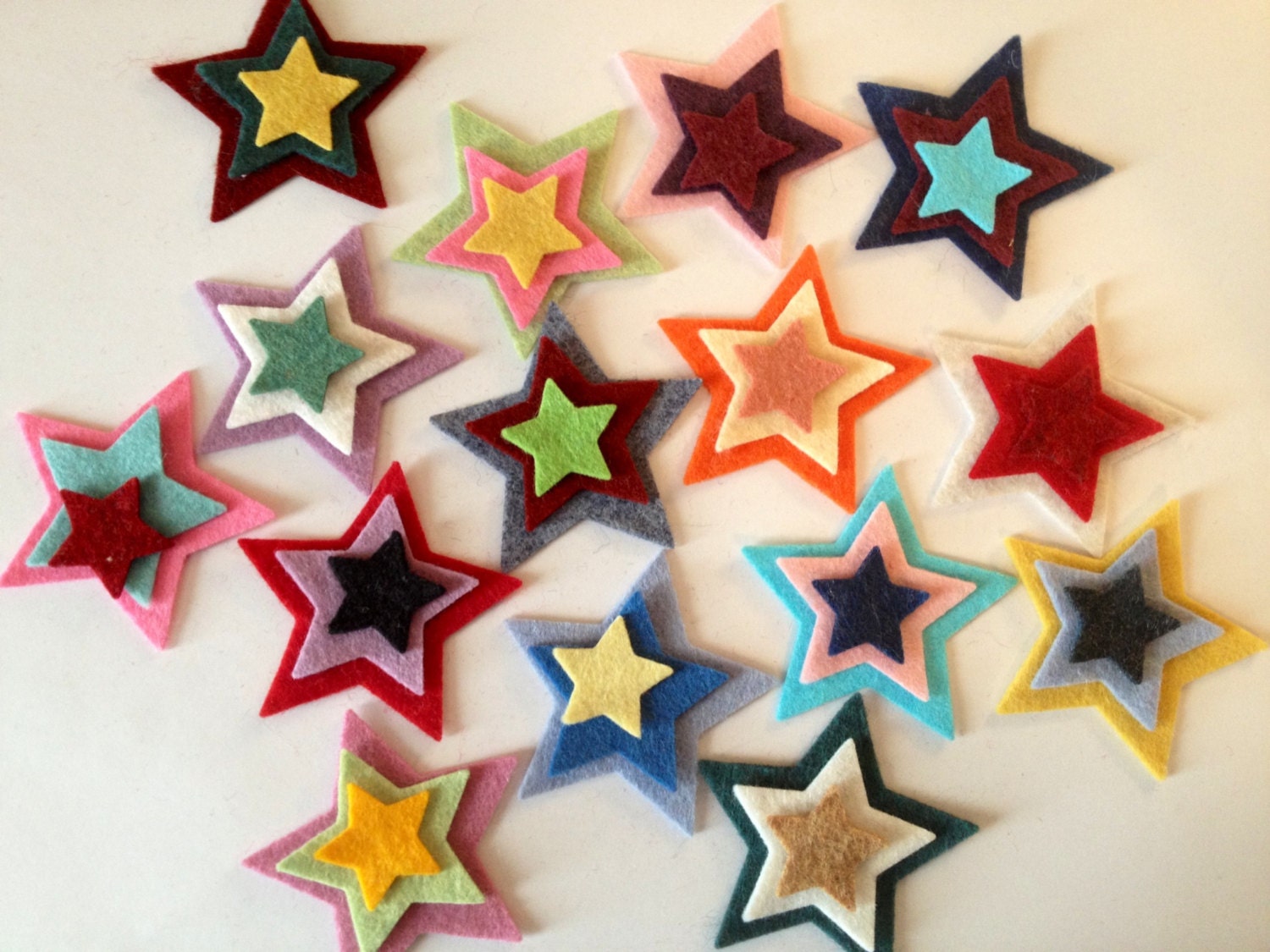 Wool Felt Stars  total 45 - Sizes 1 - 2" Random Colored 1903