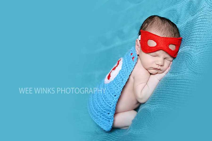 Baby Super Hero Cape and Mask/ Newborn Superhero Prop/Baby Cape