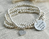 Hand Stamped Sterling Beaded Military Deployment Stretch Bracelet With Sterling Flag Charm By Inspired Jewelry Designs