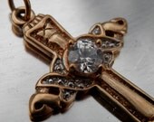 Vintage Cross Pendant 18K Gold Filled Rhinestone CZ Crucifix Necklace