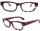 handmade  vintage 1970's rosewood & acetate  frame eyeglasses with prescription lenses