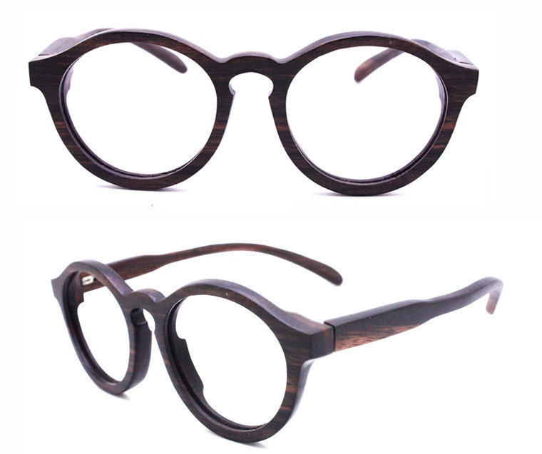 THANKS  handmade round vintage 1960' ebony rosewood olive wood eyglasses